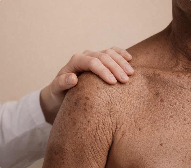 A Doctor putting his hand on the shoulder of a patient
