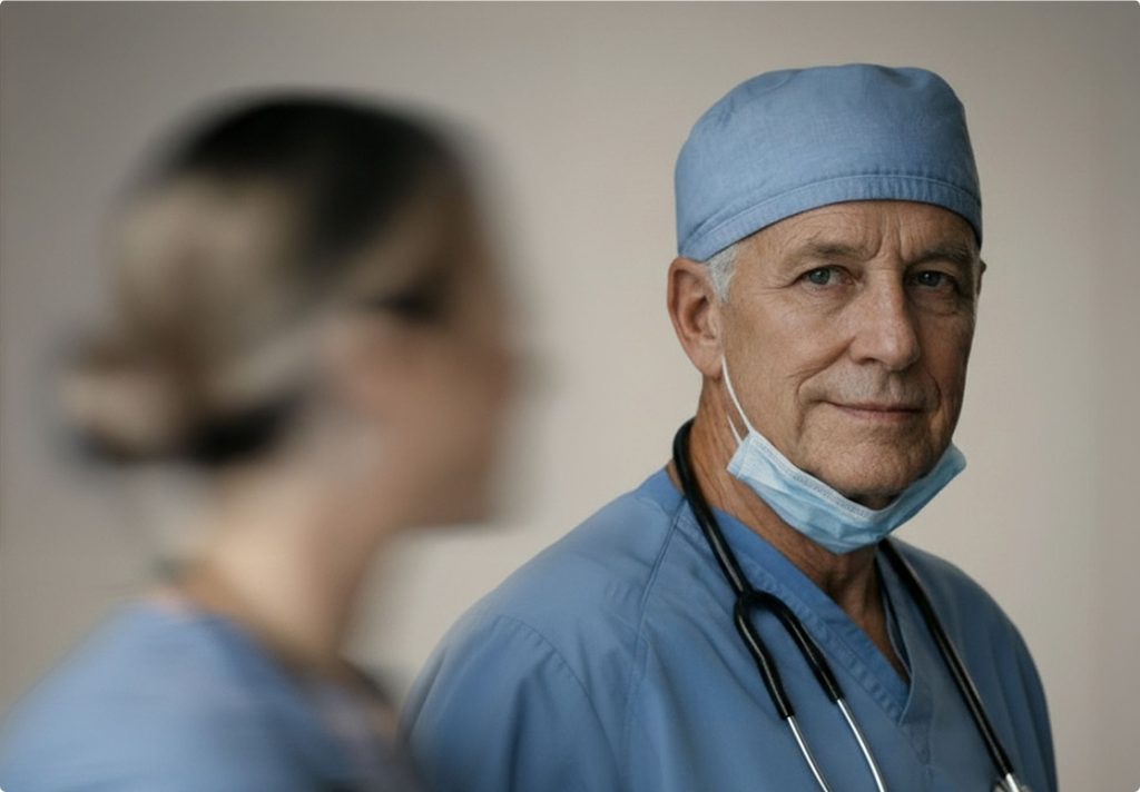 A Doctor looking optimistic and ensuring